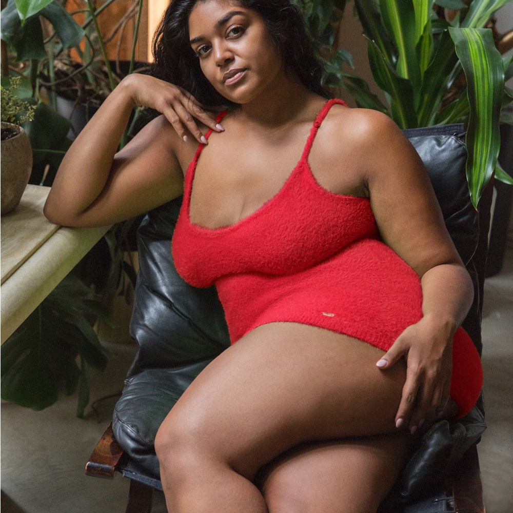 Savage X Fenty Goji Berry Red Fluff It Up Slip Lingerie by Rihanna
